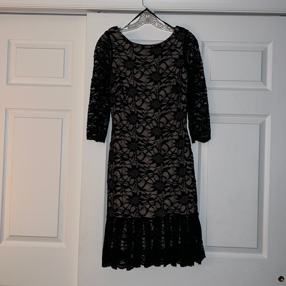 calvin klein black lace below the knee dress high quality